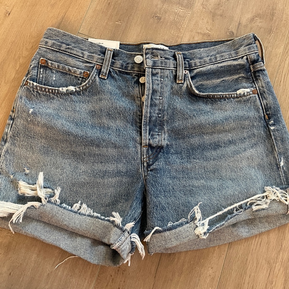 AGOLDE Parker long denim shorts with cuff in heatwave size 28